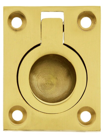 Small Solid Brass Flush Mount Ring Pull - 1 7/16 inch x 1 3/4 inch in Unlacquered Brass.